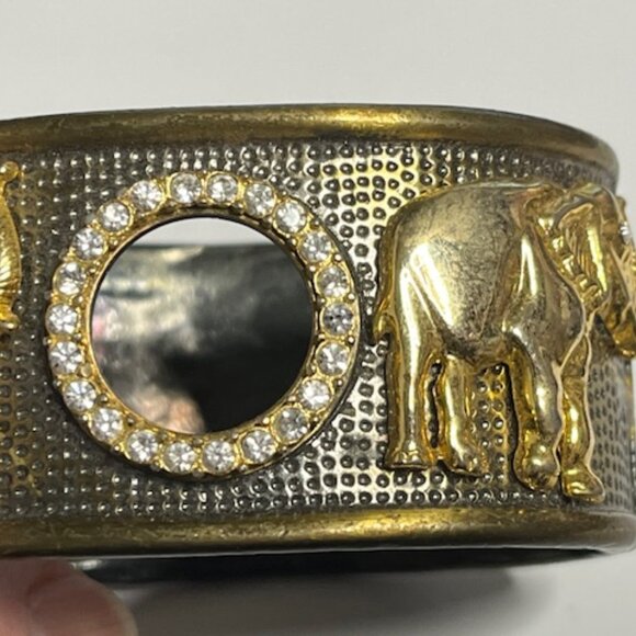 VTG Elephant Rhinestones Hinged Bangle Bracelet Gold Antiqued Tone - Picture 12 of 16